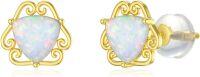 wholesale 14K Yellow Gold Opal Earrings Flower Triangle Star Vintage Studs for Women -A10-White Opal