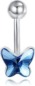 wholesale 925 Sterling Silver Butterfly Belly Button Ring for Women - Blue Crystal Body Jewelry-0-0