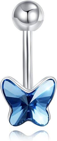 wholesale 925 Sterling Silver Butterfly Belly Button Ring for Women - Blue Crystal Body Jewelry-Butterfly