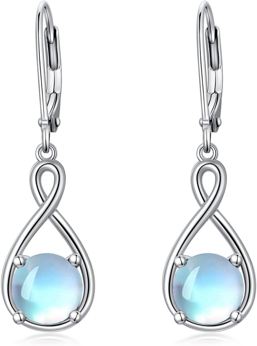 Sterling Silver Birthstone Dangle Drop Earrings Infinity Valentine s Day Jewelry Gifts for Women Girls-06-June-Moonstone