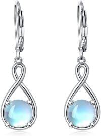 wholesale 925 Sterling Silver Birthstone Threader Earrings Infinity Long Chain Drop Pull Through 12 Stone Birthday Jewelry Gifts for Women-06-June-Moonstone