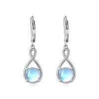 wholesale 925 Sterling Silver Birthstone Threader Earrings Infinity Long Chain Drop Pull Through 12 Stone Birthday Jewelry Gifts for Women-06-June-Moonstone