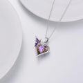 wholesale 925 Sterling Silver Purple Crystal Butterfly Pendant Necklace 26mm 18+2 Extender Chain Gift for Women-0-3