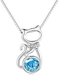 wholesale Sterling Silver Birthstone Cat Pendant Necklace for Women-March
