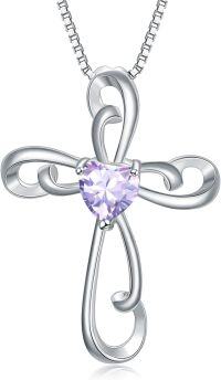wholesale Sterling Silver Zirconia Women s Cross Necklace 18 20 -6-June-Alexandrite