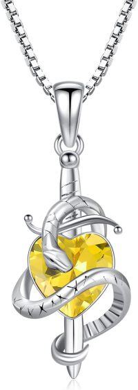 wholesale 925 Sterling Silver Birthstone Snake Sword Pendant Necklace for Women-925 Silver#11-November-Citrine