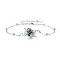wholesale 925 Sterling Silver Green Agate Flower Vine Anklet with Beads and Clasp for Women-01-Vine (4-Moss Agate)