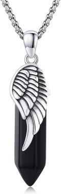 wholesale 925 Sterling Silver Obsidian Angel Wing Healing Crystal Pendant Necklace  for Men & Women-0-0