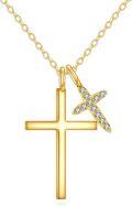 wholesale 14K Gold Cubic Zirconia Small Cross Pendant Necklaces for Women Gifts Jewelry Accessories-0-0