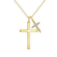 wholesale 14k Gold Cross Pendant With Diamante Detailing-05-14K Double Cross Necklace