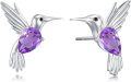 wholesale 925 Sterling Silver Purple Amethyst & Blue Turquoise Hummingbird Stud Earrings for Women-0-0
