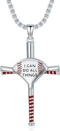 wholesale 925 Sterling Silver Baseball Bat & Ball Cross Pendant Necklace for Men and Women-0-0