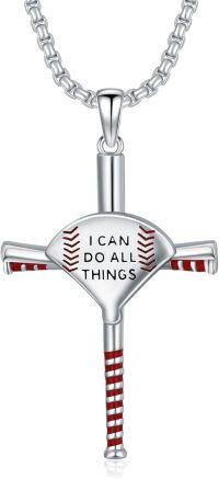wholesale 925 Sterling Silver Baseball Bat & Ball Cross Pendant Necklace for Men and Women-C-Baseball Bat Cross