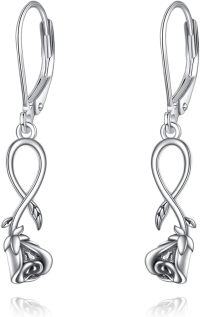 wholesale 925 Sterling Silver Rose Flower Shape Dangle Drop Earrings with Crystal Stones for Women Girls Mom Daughter Gift Ideas-rose flower earrings