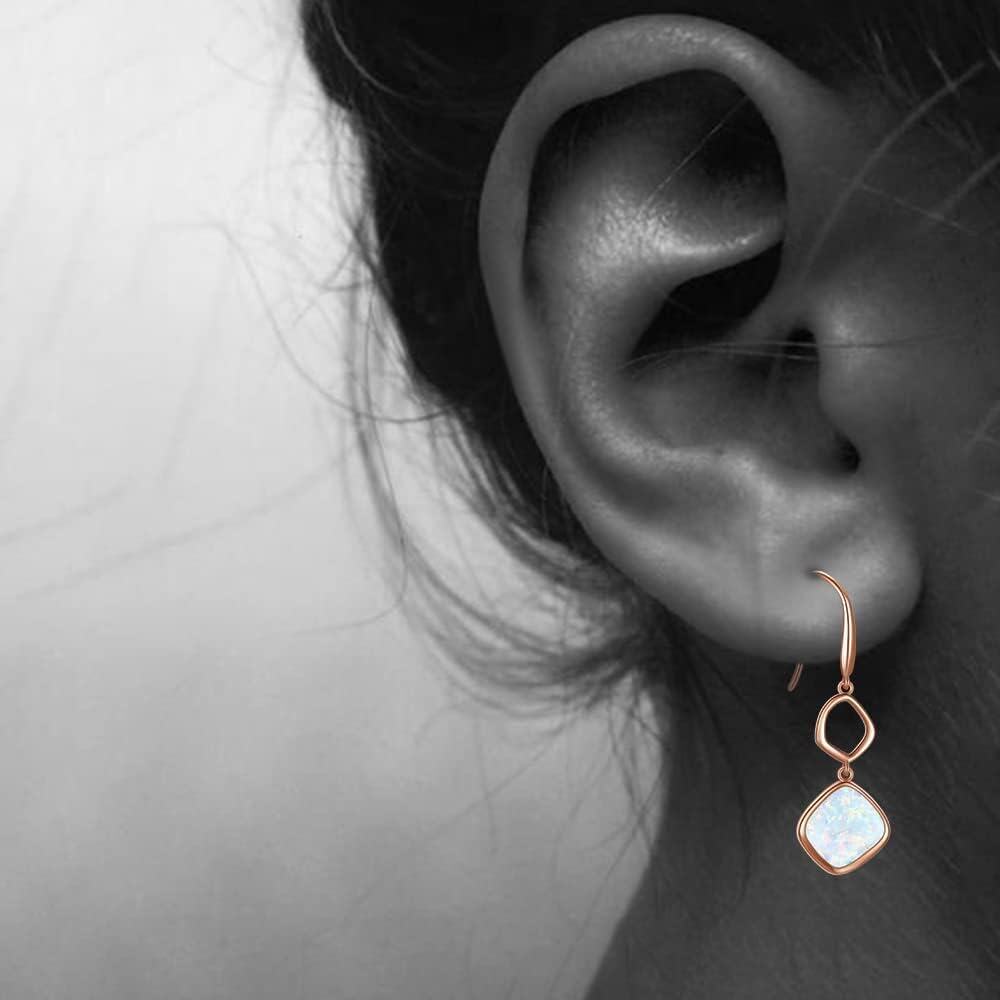 Sterling Silver White Opal Rose Gold Plated Dangle Earrings October Birthstone-0-2