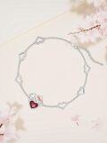 wholesale 925 Sterling Silver Angel Heart Garnet Anklet for Women-0-3