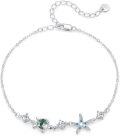wholesale 925 Sterling Silver Starfish & Sea Turtle Charm Bracelet with Green Stone and Blue Crystals-0-0