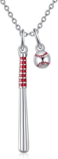 wholesale 925 Sterling Silver Baseball Bat & Ball Charm Pendant Necklace s for Women and Men-baseball