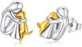 wholesale 925 Sterling Silver Hypoallergenic Gold and White Angel Hugging Puppy Stud Earrings for Women Girls Gifts-0-0