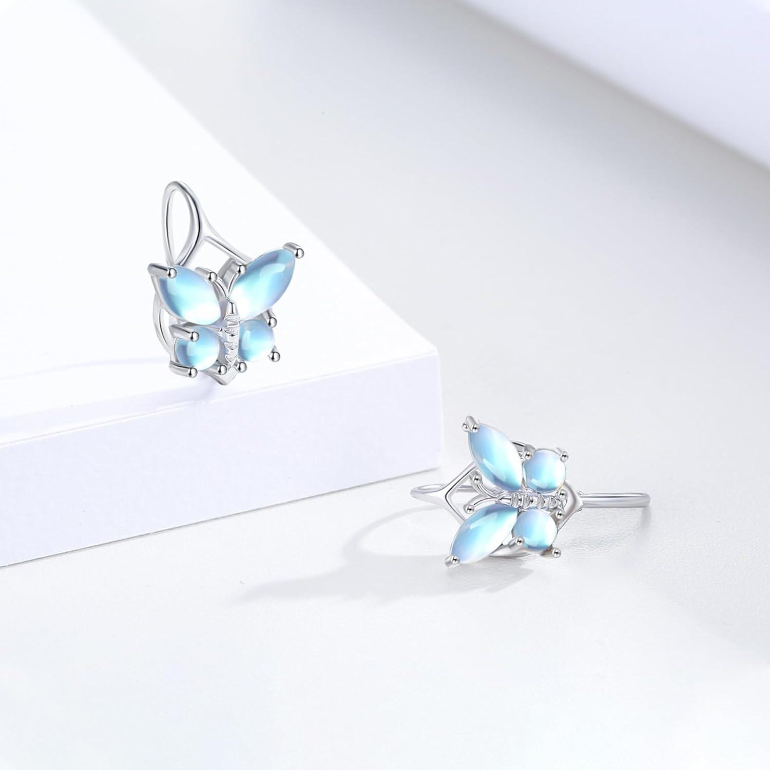 925 Sterling Silver Moonstone Butterfly Stud Earrings-0-2