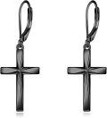 wholesale 925 Sterling Silver Black Cross Dangle Drop Earrings for Women-0-0
