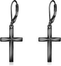wholesale 925 Sterling Silver Black Cross Dangle Drop Earrings for Women-Black Origami
