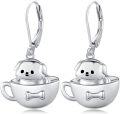 wholesale 925 Sterling Silver Adorable Puppy in Bowl Dangle Earrings Pet Lover Gift for Women Girls-0-0