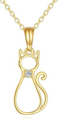 wholesale 14K Gold Diamond Accent Cat Pendant Necklace for Women - Elegant Fine s for Animal Enthusiasts-A-14k Yellow Gold + Cubic Zirconia