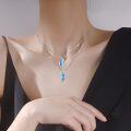 wholesale 925 Sterling Silver Blue Opal Butterfly Pendant Necklace for Women-0-3
