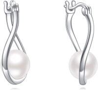 wholesale 925 Sterling Silver Celtic Knot Pearl Drop Dangle Leverback Earrings White Gold Plated-Pearl hoop earrings