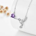 wholesale 925 Sterling Silver Hummingbird Necklace With Heart Amethyst Gemstone-0-3