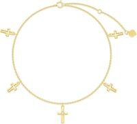 wholesale 14K Gold Chain with Cross Charms and Heart Pendant Ankle Anklet for Women - Adjustable Size-Yellow
