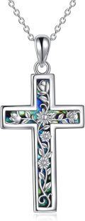 wholesale 925 Sterling Silver Floral Cross with Abalone Shell Inlay and Celtic Knot Design Infinity Heart Love Pendant Necklace for Women Girls  (Blue)-0-0