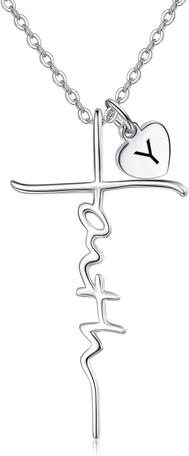 Sterling Silver Birthstone Faith Cross Pendant Necklace for Women-Y-Y