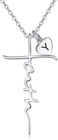 wholesale 925 Sterling Silver Heart Cross Ekg Necklace-Y-Y