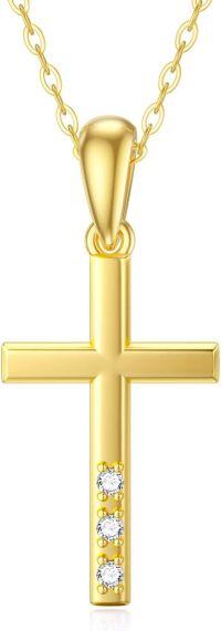 wholesale 14K Gold Diamond Dainty Cross Pendant Necklace for Women-Natural diamond 02