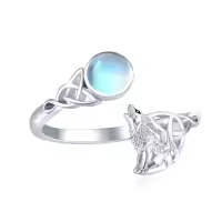 wholesale 925 Sterling Silver 925 Sterling Silver Moonstone Celtic Wolf Howling Adjustable Ring-Celtic Wolf 8#