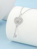 wholesale 925 Sterling Silver Round Cut Moissanite Heart Key Pendant Necklace for Women-0-3