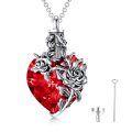 wholesale 925 Sterling Silver Red Cubic Zirconia Heart Rose Cremation Urn Pendant Necklace With Chain-0-0