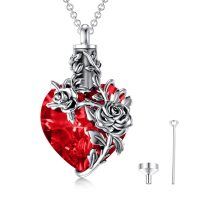 wholesale 925 Sterling Silver Red Cubic Zirconia Heart Rose Cremation Urn Pendant Necklace With Chain-ROSE URN A-4