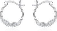 wholesale Silver 925 Sterling Silver Angel Wing Feather Cross Dangle Drop Earring for Women Men Small Hoop-08-Angel Wings Hoop