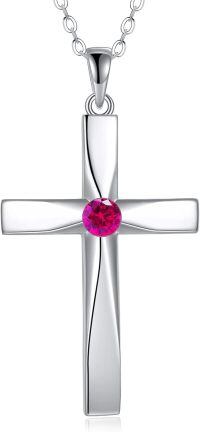 wholesale 925 Sterling Silver Birthstone Origami Cross Pendant Necklace-July