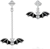 wholesale 925 Sterling Silver Black Bat Cross Drop Earrings Gothic s for Her-Bat