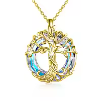 TOUPOP Sterling Silver Austrian Crystal Tree Of Life Necklace For Women-color_name:03-Gold-White Crystal