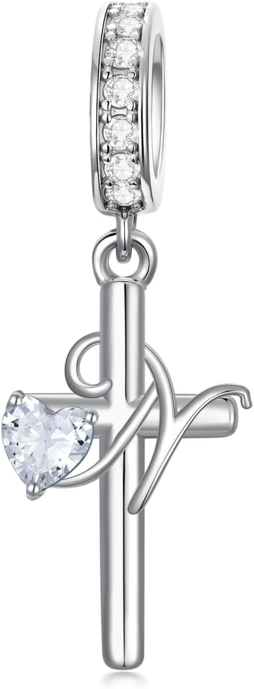 Sterling Silver ABC Initial Cross Charm Pendant Beads for Bracelet-14-N
