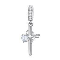 wholesale 925 Sterling Silver Cross Heart Crystal Dangle Charm-14-N