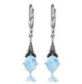 wholesale 925 Sterling Silver Blue Topaz Oval Cut Vintage Style Leverback Earrings-0-57