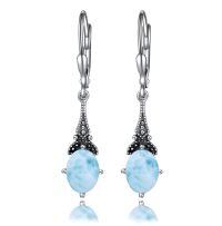 wholesale 925 Sterling Silver Blue Topaz Oval Cut Vintage Style Leverback Earrings-Blue Larimar