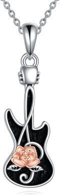 wholesale 925 Sterling Silver Rose and Guitar Shape Pendant Necklace Jewelry for Women & Men-0-0