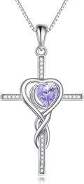 wholesale TOUPOP Cross Infinity Necklaces For Women White Gold S925 Sterling Silver Alexandrite June Birthstone Pendant Necklace Christian Religious Faith Cross Birthday Jewelry For Girlfriend Wife Daughter -0-0
